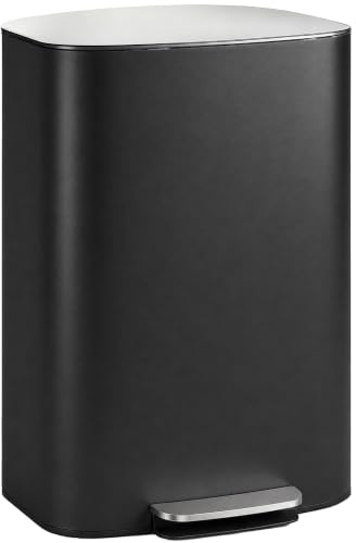 HOMCOM Poubelle Cuisine 50L à Pédale Seau Intérieur Amovible Poignées Noir | Acier Inoxydable, Couvercle à Fermeture Douce, Maintien en Ouverture, Filtre Anti-Odeurs, Anti-Traces