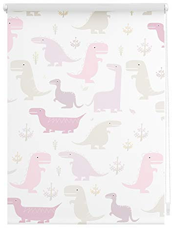 Lichtblick Klemmfix Verdunklungs-Rollo mit Motiv, ohne Bohren, Blickdicht, Seitenzugrollo, Made in Germany, Dino - Pink 120 x 150 cm (B x L)
