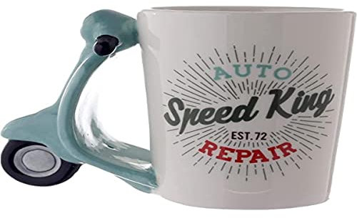 Puckator Scooter Retrò Tazza con Manico Sagomato, Ceramica, Verde, Idea Regalo Particolare e Originale 14 x 11 x 8.5 cm