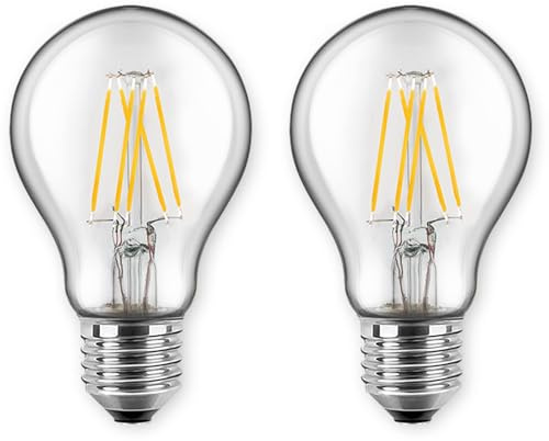 Blulaxa LED Filament Lampe Birnenform 7 Watt, 810lm, 2700K, WW Glas (klar), DOPPELPACK