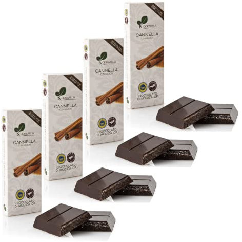 Ciokarrua | Modica Zimt Schokolade | Modica rohe verarbeitete Schokolade | Laktosefreier Schokoriegel | Schokolade 4 Riegel - 400 Gramm