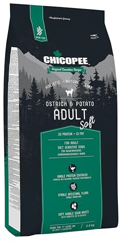 Chicopee Holistic Nature Line | Soft Adult | Hundefutter halbfeucht | Strauß & Kartoffel| Getreidefrei & Soft-Krokette | Monoprotein | Inspiriert von der Natur Kanadas | 2 kg