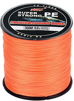 LSHEL Geflochtene Angelschnur 4 Fach Braided Fishing Line 300m, Orange, 1.5#0.20mm/9.9kg/22lb
