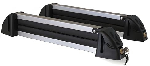 VDP Menabo Tema Lot de 4 Barres de Toit en Acier + Porte-Ski/Porte-Skis en Aluminium 5 Portes à partir de 2014