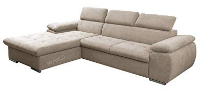mb-moebel Ecksofa mit Schlaffunktion Eckcouch mit Bettkasten Sofa Couch L-Form Polsterecke für Wohnzimmer, Schlafsofa Sofagarnitur Wohnlandschaft - 284x196x99cm - NILUX (Hellbeige, Ecksofa Links)