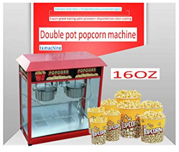 TX® 16 Ounces Double Pot Popcorn Machine,Electric Popcorn Machine 16OZ/3minutes Popcorn Popper Machine Popcorn Maker with Stainless Steel Pot (Stainless Steel, 220V/50HZ)