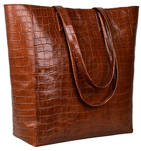 ANTONIO VALERIA Ava Schultertasche aus Leder mit Tragegriff für Damen, Braun Print Cognac, Medium…