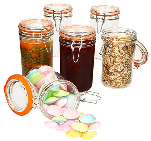 MamboCat 6er Aufbewahrungs-Gläserset Ermetico I 750 ml mit Bügelverschluss und Dichtring I Vorratsglas I Küchen-Zubehör I Keksdose I Hobby