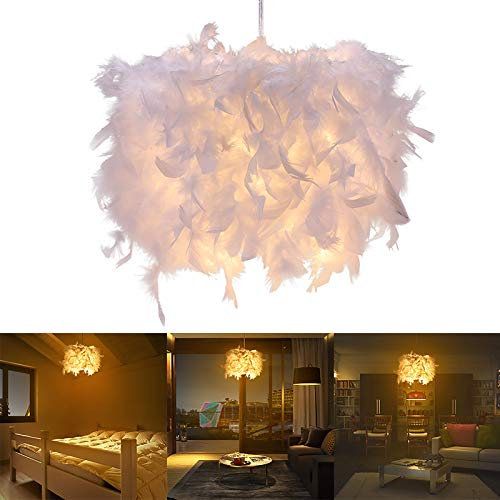 ALLOMN LED Pendelleuchte, Deckenleuchte Feder Dekoration Pendelleuchte Schlafzimmer Kronleuchter 3 Größe nach Wahl E27-Fassung (Glühlampe nicht im Lieferumfang Enthalten) (Weißer Durchmesser 20CM)