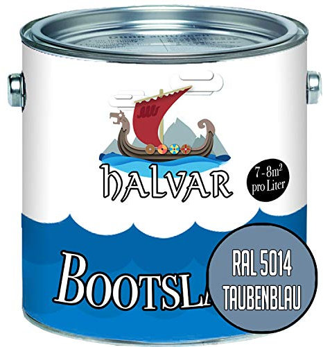 Halvar 2-K GLÄNZEND Yachtlack Blau RAL 5000-5024 Bootslack für GFK/Polyester/Kunststoff 2-Komponenten Lack inkl. Härter (1 L, RAL 5014 Taubenblau)