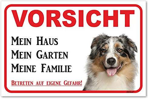 AdriLeo Schild - Vorsicht Australian Shepherd Blue-Merle - Mein Haus - (20x30cm) / Aussie Achtung Hund Wachhund robust langlebig UV-beständig wetterfestes Warnschild