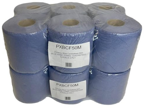 Blue Roll 2 Ply – Centre Feed Paper Towel Roll | 12 Pack | Strong, Absorbent Cleaning Roll for Kitchen, Industrial & Commercial Use | Embossed Wipe Tissue for Dispensers