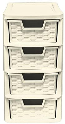 4 Drawer Small Rattan Tower Unit - Cream, Single Unit - 38.5cm (H) x 19cm (W) x 26cm (D)