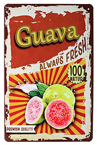 BOWZWOWZ Fruits Collection Vintage-Blechschild, ländliches Retro-Schild, Wanddekoration (Guave)