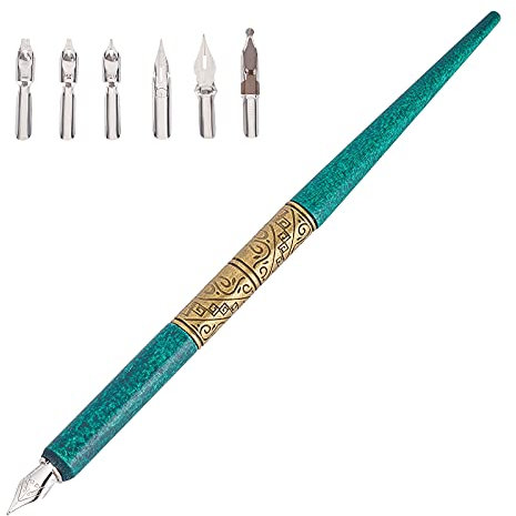 GORGECRAFT Calligraphy Oblique Nibs Pens Comic Nib Pen Holder Set Handed Dip Bundle with 6PCS Manga G- Replacement Supplies for Drawing Writing Sketching(Antique pattern)