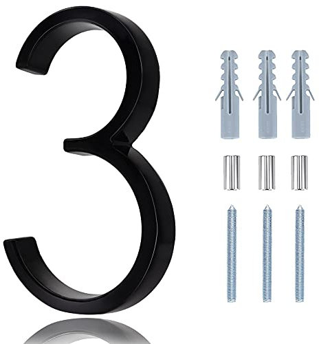 Numeri civici per esterni moderni, numeri civici galleggianti da 12,7 cm con kit per chiodi e istruzioni, nero lucido numeri indirizzi 3