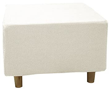 Highdi Ottomane Schonbezug Hockerbezug, Hocker Hussen für Quadratische Fußhocker, Stretch Bezug Ottomane Abdeckung Überzug Hocker Protector Waschbar Hockerabdeckung (S,Jacquard weiß)