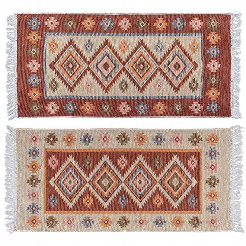 e-floor Teppich für Wohnzimmer Baumwolleteppich | Gewebt | Doppelseitiges Muster | Boho Kelim Teppiche | Teppichläufer | Küchenteppich | Schlafzimmer | Orange, Terra | 60x120 cm