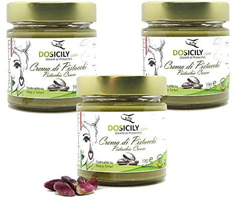 DOSICILY - Tris di crema di pistacchio ELITE Sicilia Crema spalmabile artigianale per dolci e ricette con i pistacchi 3 x 190g