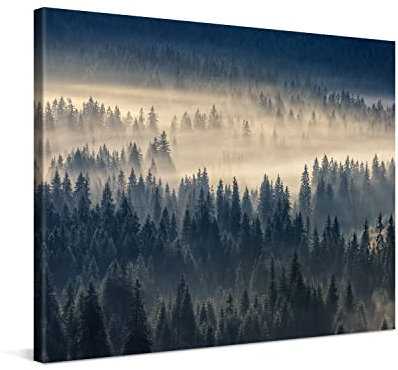 PICANOVA – Leinwandbild Nebliger Wald 80x60cm – Premium Leinwanddruck – Wandbild Kunstdruck Auf 2cm Holz-Keilrahmen Für Schlaf- Und Wohnzimmer Wanddekoration – Kollektion Wald