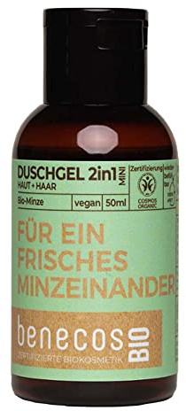 BenecosBIO Mini Duschgel 2in1 Für ein frisches Minzeinander - Bio-Minze - zertifizierte Naturkosmetik - vegan - sanfte Reinigung für Haut & Haare - 50ml