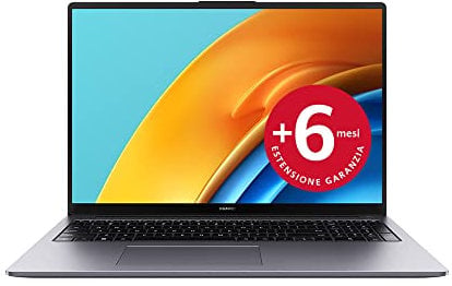 HUAWEI Matebook D16 Laptop, Eye Comfort FullView Display Notebook PC Portatile da 16 pollici, Intel Core i7-12700H, 16 GB RAM+512 GB SSD, Windows 11, Space Gray, + estensione garanzia di 6 mesi
