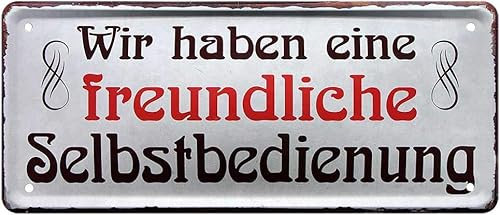 DekoDrom® Blechschild 28x12 cm Wir haben eine freundliche Selbstbedienung Essen Buffet Cafe Bar Kneipe Restaurant Fast Food Biergarten Terrasse Haus + Garten 002