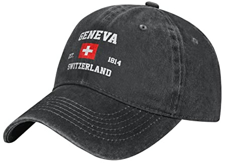 YINGD Cowboy Baseball Cap Geneva Swiss Switzerland Flag Adjustable Sun Hat Breathable Unisex Baseball Cap for Men Women