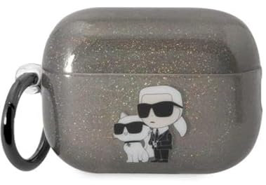 Karl Lagerfeld KLAP2HNKCTGK Hülle für AirPods Pro 2 Schwarz Gliter Karl&Choupette