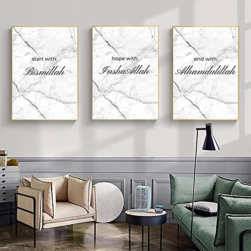 ZFTCN Islamisches Poster Arabische Bilddekoration, Koran Poesie Islamische arabische Kalligraphie Dekoration Leinwand Malerei, Rahmenlos (Schwarz weiß,50x70cm*3)…