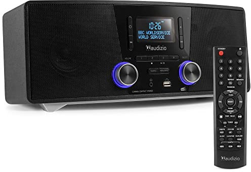 Audizio Cannes Stereo DAB Radio mit CD Player, Bluetooth Stereoanlage Kompaktanlage mit Fernbedienung, DAB+ UKW Digitalradio, USB MP3 Player, Küchenradio mit LED Display, Schwarz