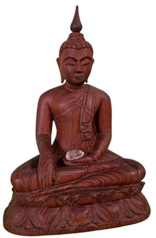 Asien Lifestyle Holz Buddha Figur Mandalay Siddharta Gautama Skulptur Geste d. Erdberührung