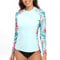 SURFEASY Womens Rash Vest Long Sleeve Ladies Sun Protection Swim Shirt Rash Guard Tops Swimsuit (Light Blue Floral,L)