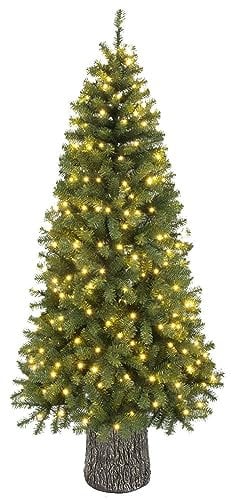 Albero di Natale Pino Super Folto 1300 Rami Altezza 240cm 350 Luci LED Incorporate Bianco Caldo Con Base Tronco Effetto Legno Diametro 120cm Colore Verde Facile Montaggio Apertura Ombrello (240 cm)