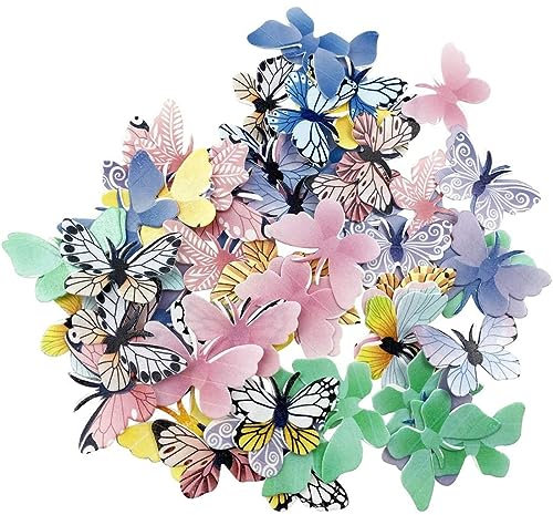USTNIR 72 Pièces Papillon Comestible pour Gateau,Gâteau Topper de Papillon,Gluant Papier de Riz Décoratif Gâteau,Papillon Décoration de Gâteau