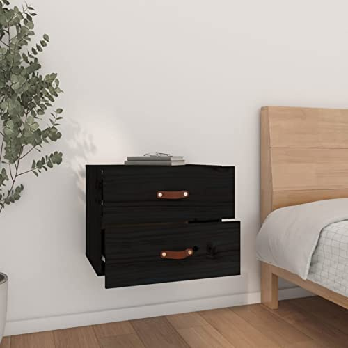 Homgoday Armoire murale avec 2 tiroirs - Table de chevet suspendue - Console de chevet - Étagère murale - Noir - 50 x 36 x 40 cm