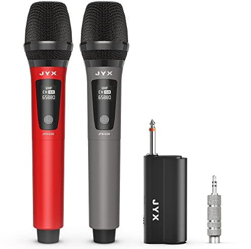 JYX Karaoke Micrófono Inalámbrico, Dual UHF Microfono Karaoke con Receptor, Micrófono para Altavoces Bluetooth Sistema PA instalaciones de Fiesta Mesa de Mezclas Amplificador Vocal Fiesta