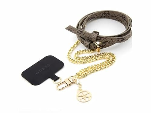CG MOBILE Guess Abnehmbarer Crossbody-Gurt PU 4G & Kette mit Anhänger (Gold & Braun)