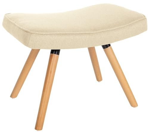 CLP Reposapiés Garding Tapizado En Tela & Estilo Nórdico I Taburete Bajo Acolchado con 4 Patas De Madera De Haya, Color:Crema
