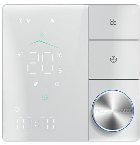 BecaSmart Serie 18 5A Termostato WiFi para Caldera de Gas/Agua, Termostato Inteligente, Control de Voz, Función Programación, Smart Life o Tuya App, Compatible con Alexa, Google Home