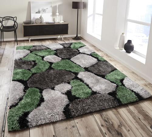 Home Republic Pebble Stepping 3D Stones Textured Carpet Yoga Fluffy Rug with Anti-Skid Backing Bedroom Living Dining Room (Emerald Green, 200 x 290cms)