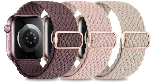 Nepfaivy 3 Stück Geflochtenes Armband Kompatibel mit Apple Watch Armband 45mm 44mm 46mm 49mm 42mm für Damen Herren, Nylon Stoff Elastisches Band für iWatch Serie 10/9/8/Ultra/SE/7/6/5/4/3/2/1, Typ 4