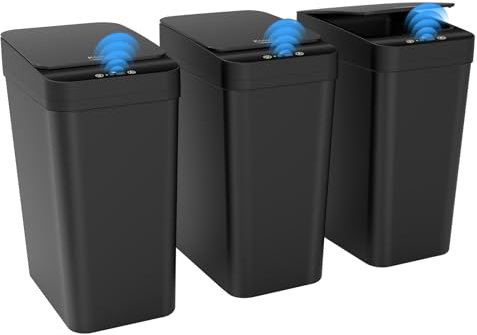 Kssvzz 3er Set Sensor Mülleimer, 10L Elektrischer Mülleimer mit Sensor, Mülleimer Bad mit Deckel Flip, Automatischer Mülleimer für Büro/Badezimmer/Küchen/Schlafzimmer (Schwarz)