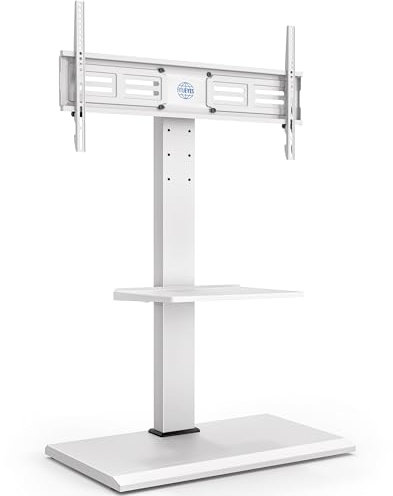 FITUEYES Porta TV da Terra Bianco per 50-85 Pollici, Girevole Supporto TV da Pavimento con 2 Ripiani, Supporto TV da Terra Max VESA 800x400mm Portata 50kg
