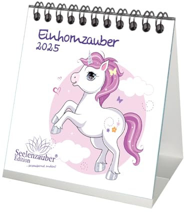 Einhornzauber Kalender für 2025 Format 10cm x 10cm Einhorn Einhörner Unicorn - Geschenkset Inhalt: 1x Kalender, 1x Weihnachtskarte (insgesamt 2 Teile)