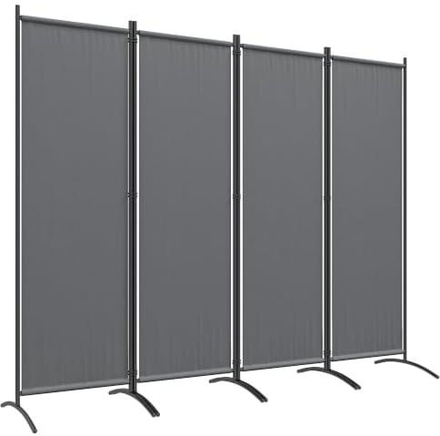 Outsunny Biombo Separador de Ambientes de 4 Paneles 221x172 cm Gris Oscuro | Pantalla de Privacidad Plegable con Patas Anchas, Biombo Interior para Salón, Oficina, Dormitorio