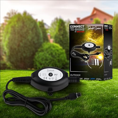 BRILONER - Connect to Shine 12V Gartensystem Dämmerungssensor Aussen, Erweiterungsset, IP67 gegen zeitweiliges Untertauchen, Auto An/Aus, 10,5x7x3,5 cm, Schwarz