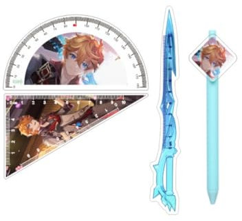 Genshin Impact Schreibwaren-Set, Lineal, Stift, Peripherie, Acryl, Epoxidharz, Typ 3, 4 Stück