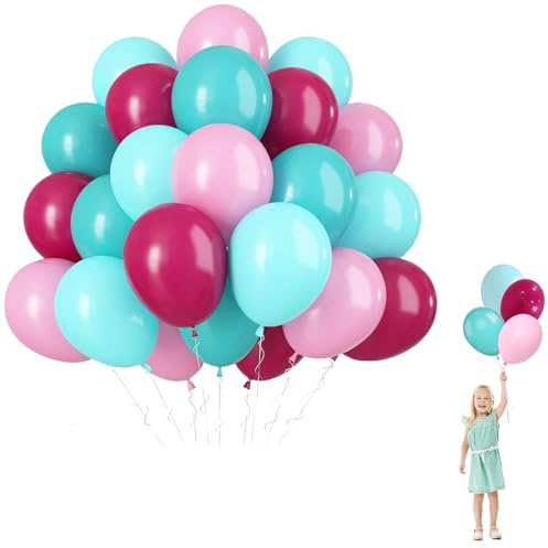 Luftballons Rosenrot Blau, 60 Stück Pastellrosa Tealblau Party Ballons,100% Naturlatex, Geruchlos, Bunte Farben Luftballons Geburtstag,12 Zoll Latex ballon für Boho Geburtstag Hochzeit Babyparty