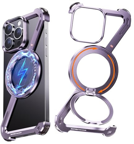 Z Shape für iPhone 14 Pro Max Rahmenlose Hülle,Kompatibel mit MagSafe,Militärnorm Schutz Magnetkraft HandyHülle,Aluminium iPhone 14 Pro Max metall Case,Stoßfest Kratzfest Schutzhülle mit Ständer